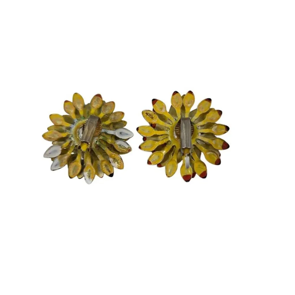 Sculptural Enamel Floral Clip-On Earrings | 1950s–1960s | 1.50